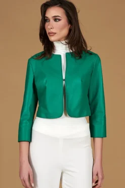 Donna D'Arienzo Miss - Giacca corta bolero in pelle verde smeraldo girocollo
