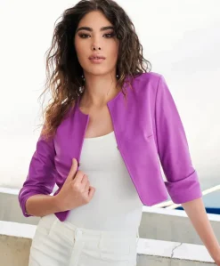 Donna D'Arienzo Miss - Giacca corta bolero in pelle naturale glicine girocollo