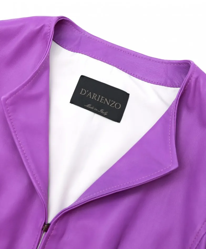 Donna D'Arienzo Miss - Giacca corta bolero in pelle naturale glicine girocollo
