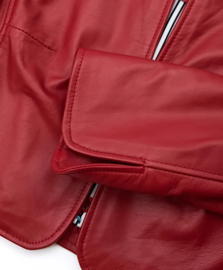 Donna D'Arienzo Miss - Giacca corta bolero in pelle rossa girocollo nappa effetto liscio