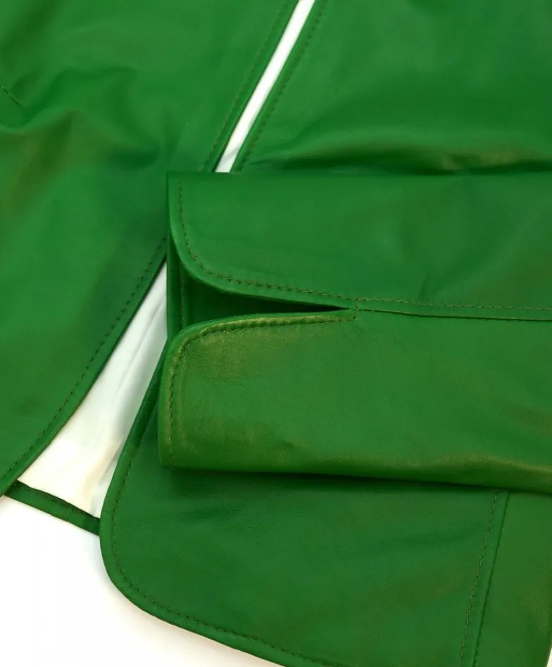 Donna D'Arienzo Miss - Giacca corta bolero in pelle verde menta girocollo