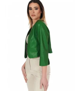 Donna D'Arienzo Miss - Giacca corta bolero in pelle verde menta girocollo