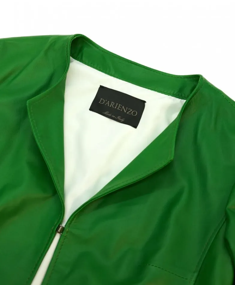 Donna D'Arienzo Miss - Giacca corta bolero in pelle verde menta girocollo
