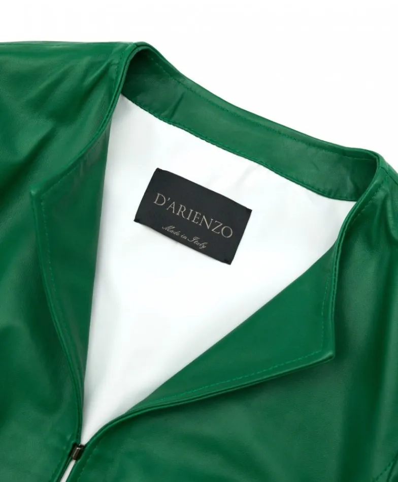 Donna D'Arienzo Miss - Giacca corta bolero in pelle naturale verde girocollo