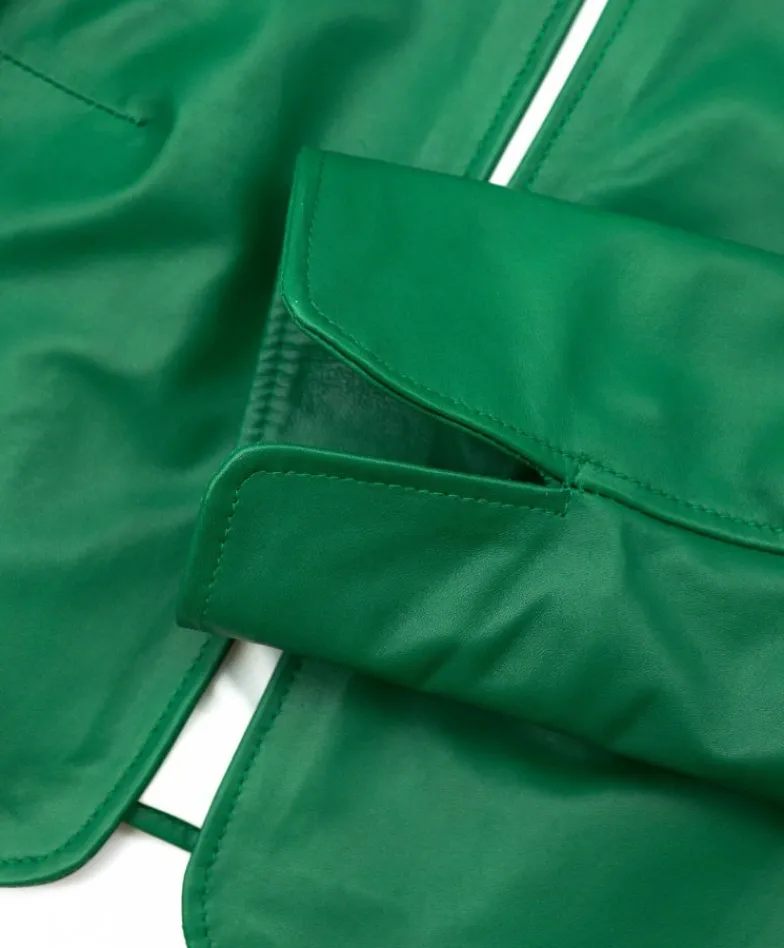 Donna D'Arienzo Miss - Giacca corta bolero in pelle naturale verde girocollo