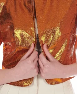 Donna D'Arienzo Miss - Giacca corta bolero in pelle laminata arancio girocollo