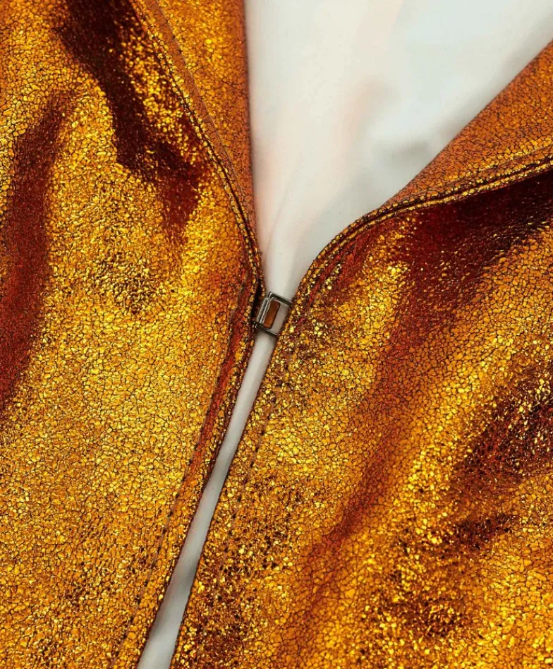 Donna D'Arienzo Miss - Giacca corta bolero in pelle laminata arancio girocollo