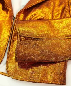 Donna D'Arienzo Miss - Giacca corta bolero in pelle laminata arancio girocollo
