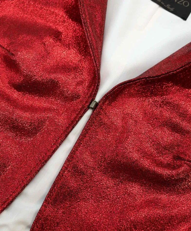 Donna D'Arienzo Miss - Giacca corta bolero in pelle laminata rossa girocollo