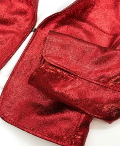 Donna D'Arienzo Miss - Giacca corta bolero in pelle laminata rossa girocollo