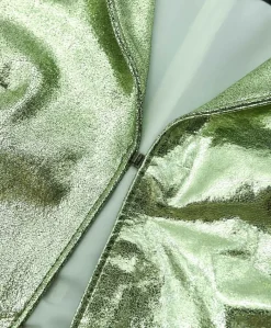 Donna D'Arienzo Miss - Giacca corta bolero in pelle laminata verde chiaro girocollo