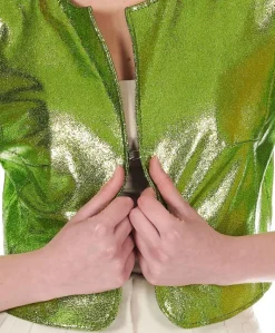 Donna D'Arienzo Miss - Giacca corta bolero in pelle laminata verde girocollo