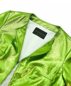 Donna D'Arienzo Miss - Giacca corta bolero in pelle laminata verde girocollo