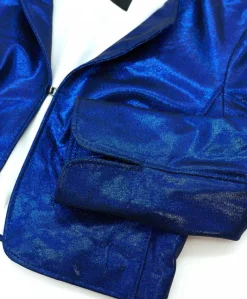 Donna D'Arienzo Miss - Giacca corta bolero in pelle laminata blu girocollo