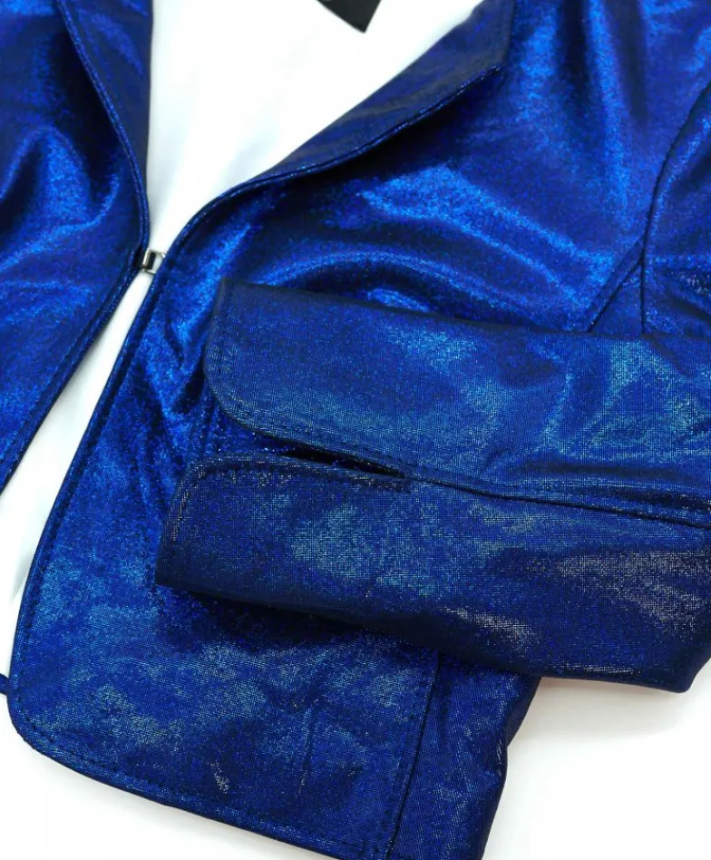 Donna D'Arienzo Miss - Giacca corta bolero in pelle laminata blu girocollo
