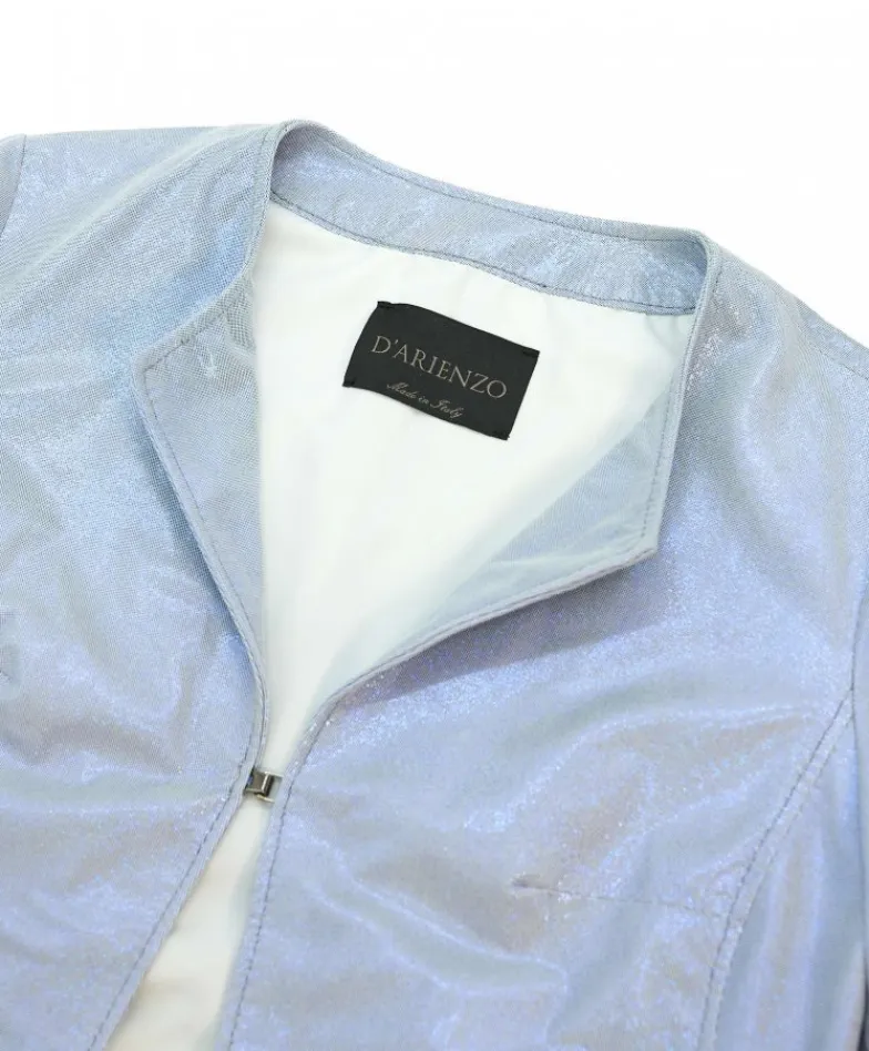 Donna D'Arienzo Miss - Giacca corta bolero in pelle laminata viola chiaro girocollo