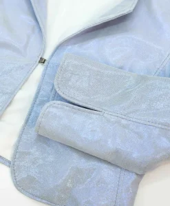 Donna D'Arienzo Miss - Giacca corta bolero in pelle laminata viola chiaro girocollo