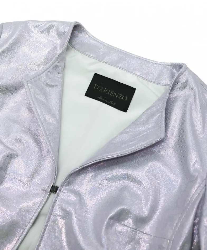 Donna D'Arienzo Miss - Giacca corta bolero in pelle laminata rosa chiaro chiaro girocollo