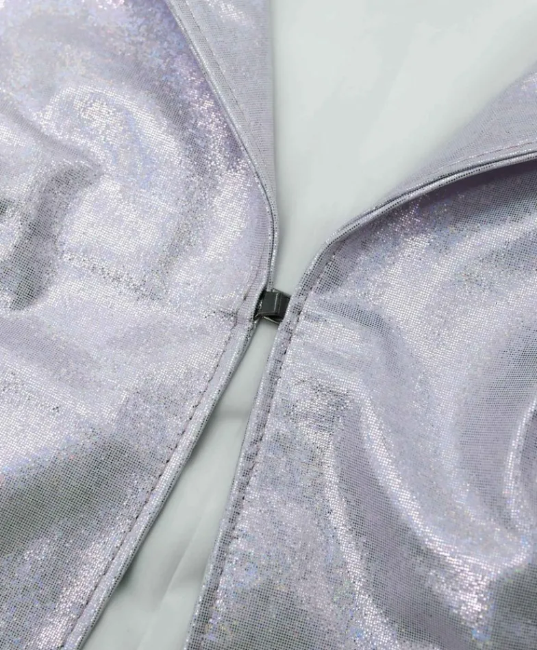 Donna D'Arienzo Miss - Giacca corta bolero in pelle laminata rosa chiaro chiaro girocollo