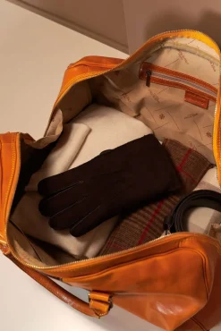 D'Arienzo Morris - Borsone da viaggio in pelle ocra marrone con chiusura zip