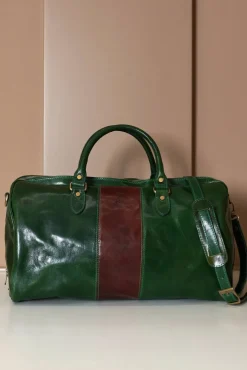 D'Arienzo Morris - Borsone da viaggio in pelle verde marrone con chiusura zip