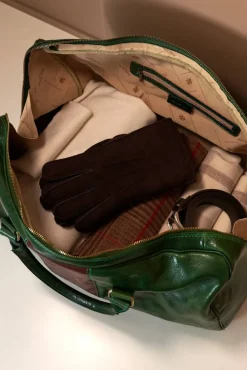 D'Arienzo Morris - Borsone da viaggio in pelle verde marrone con chiusura zip