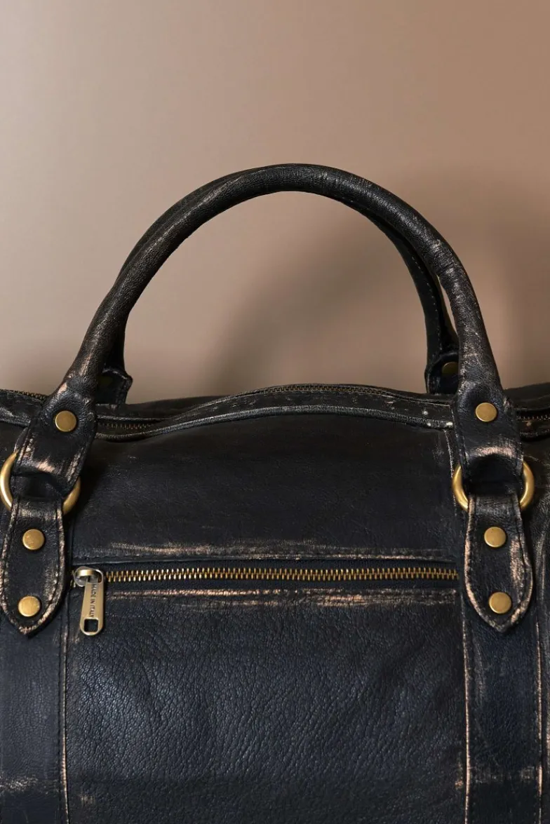 D'Arienzo Morris - Borsone da viaggio in pelle nera vintage con chiusura zip
