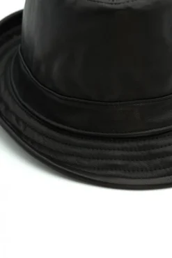 Uomo D'Arienzo New York - Cappello da uomo in pelle nera stile borsalino