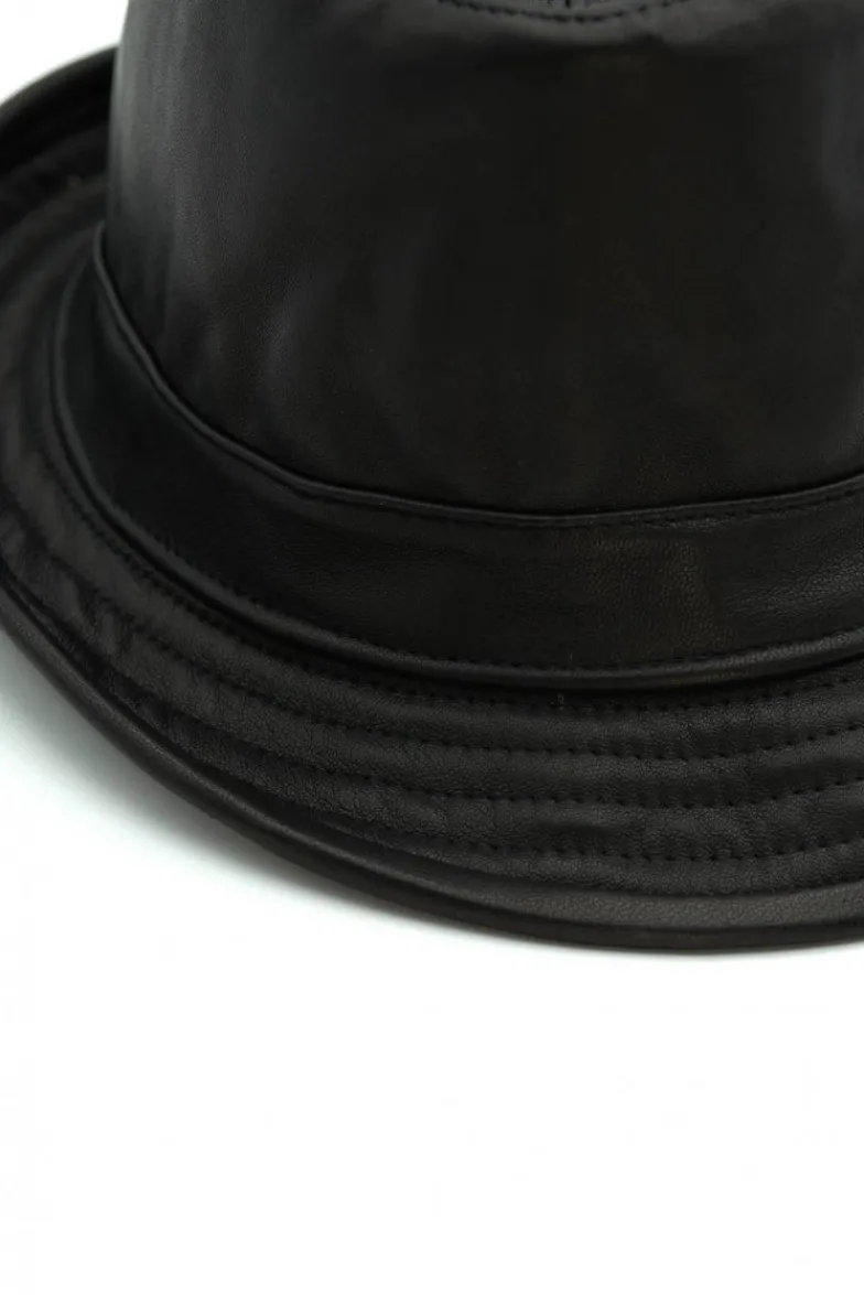 Uomo D'Arienzo New York - Cappello da uomo in pelle nera stile borsalino