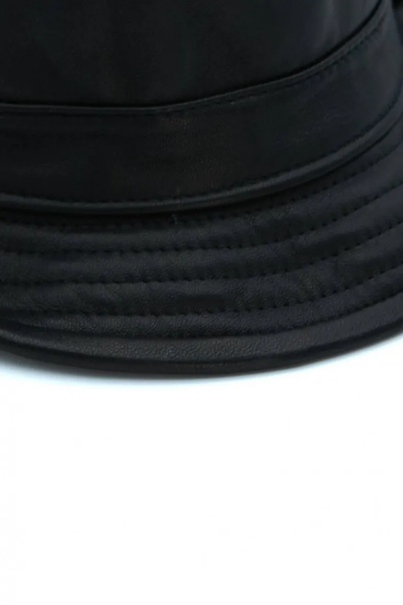 Uomo D'Arienzo New York - Cappello da uomo in pelle nera stile borsalino