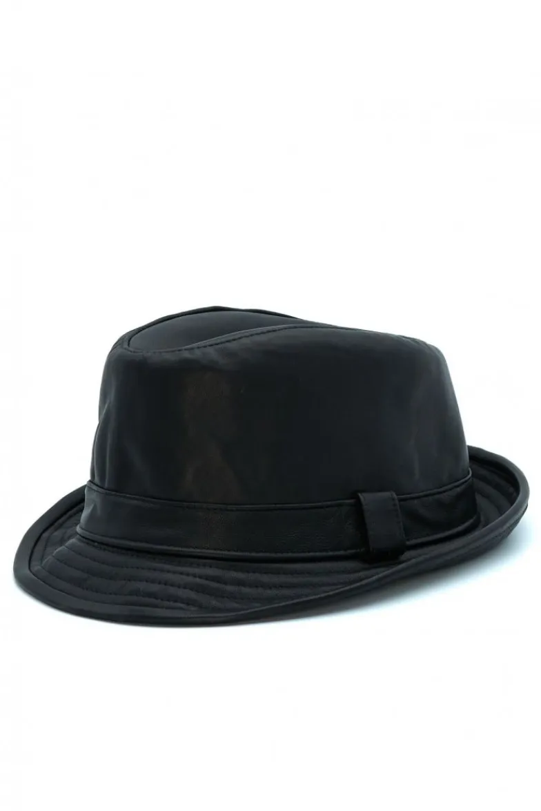 Uomo D'Arienzo New York - Cappello da uomo in pelle nera stile borsalino