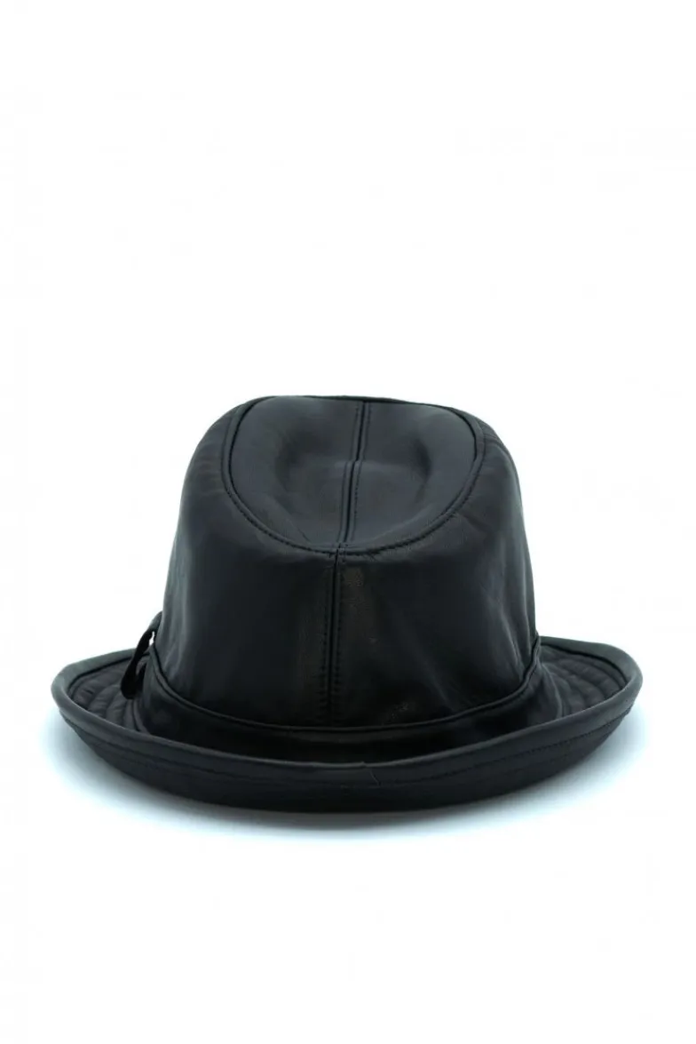 Uomo D'Arienzo New York - Cappello da uomo in pelle nera stile borsalino