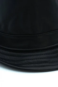 Uomo D'Arienzo New York - Cappello da uomo in pelle nera stile borsalino