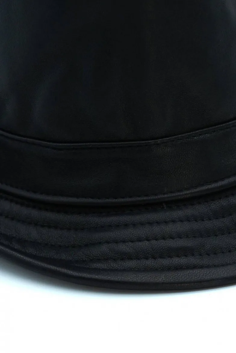 Uomo D'Arienzo New York - Cappello da uomo in pelle nera stile borsalino