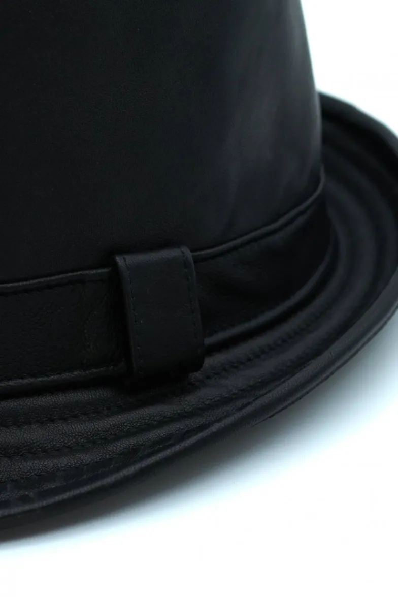 Uomo D'Arienzo New York - Cappello da uomo in pelle nera stile borsalino