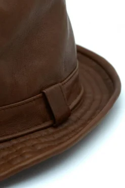 Uomo D'Arienzo New York - Cappello da uomo in pelle vintage marrone stile borsalino