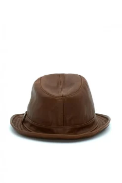 Uomo D'Arienzo New York - Cappello da uomo in pelle vintage marrone stile borsalino