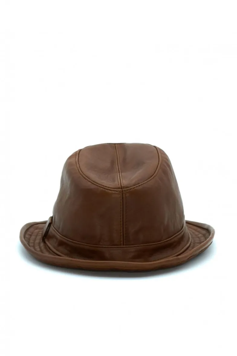 Uomo D'Arienzo New York - Cappello da uomo in pelle vintage marrone stile borsalino