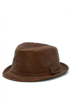 Uomo D'Arienzo New York - Cappello da uomo in pelle vintage marrone stile borsalino