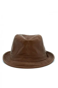 Uomo D'Arienzo New York - Cappello da uomo in pelle vintage marrone stile borsalino