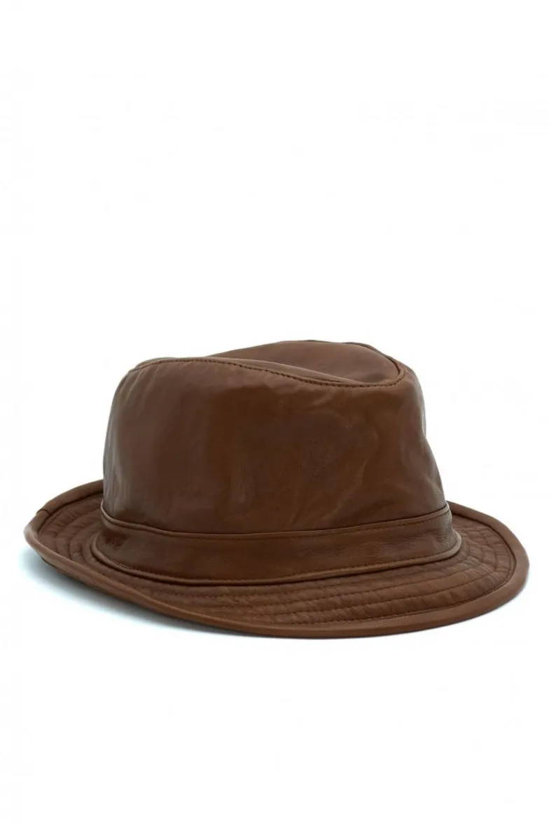 Uomo D'Arienzo New York - Cappello da uomo in pelle vintage marrone stile borsalino