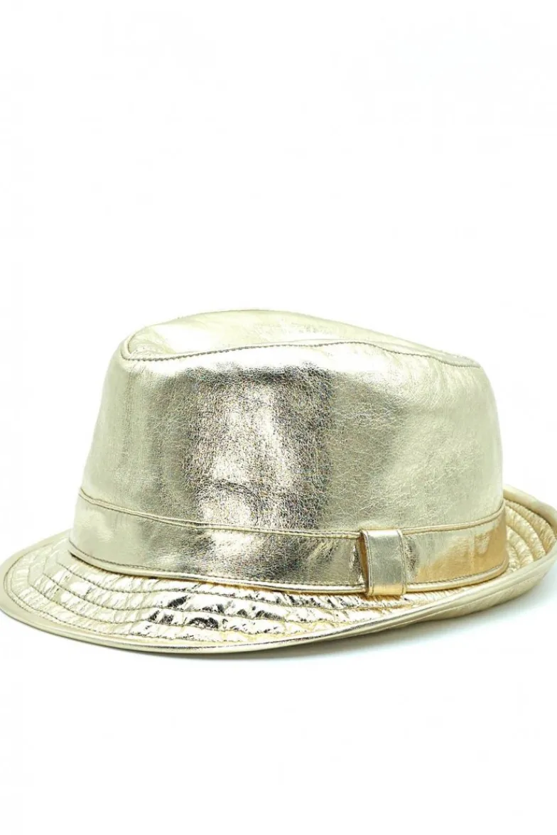 Donna D'Arienzo New York - Cappello da uomo in pelle oro laminata stile borsalino