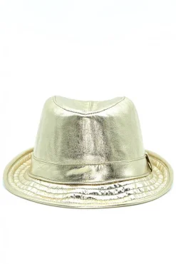 Donna D'Arienzo New York - Cappello da uomo in pelle oro laminata stile borsalino