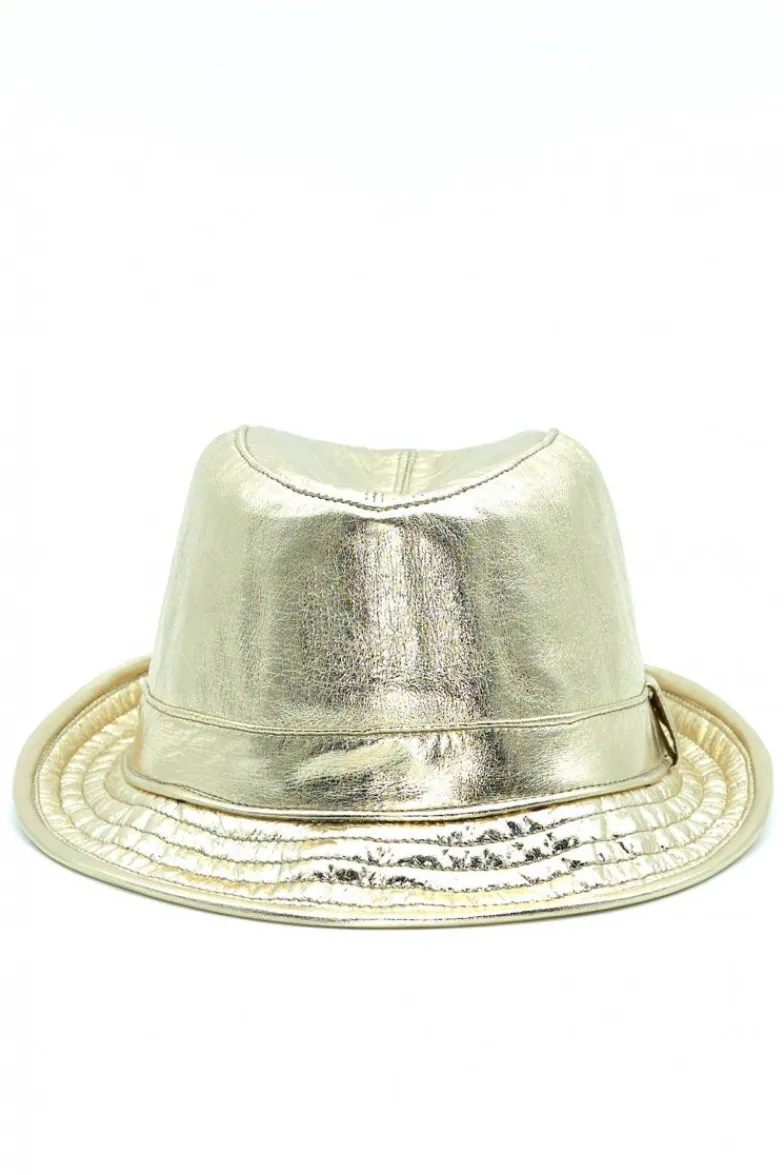 Donna D'Arienzo New York - Cappello da uomo in pelle oro laminata stile borsalino