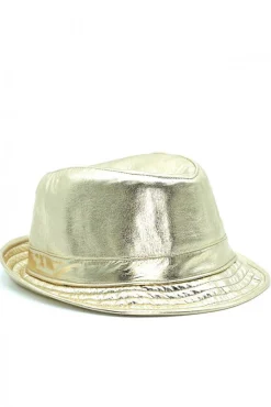 Donna D'Arienzo New York - Cappello da uomo in pelle oro laminata stile borsalino