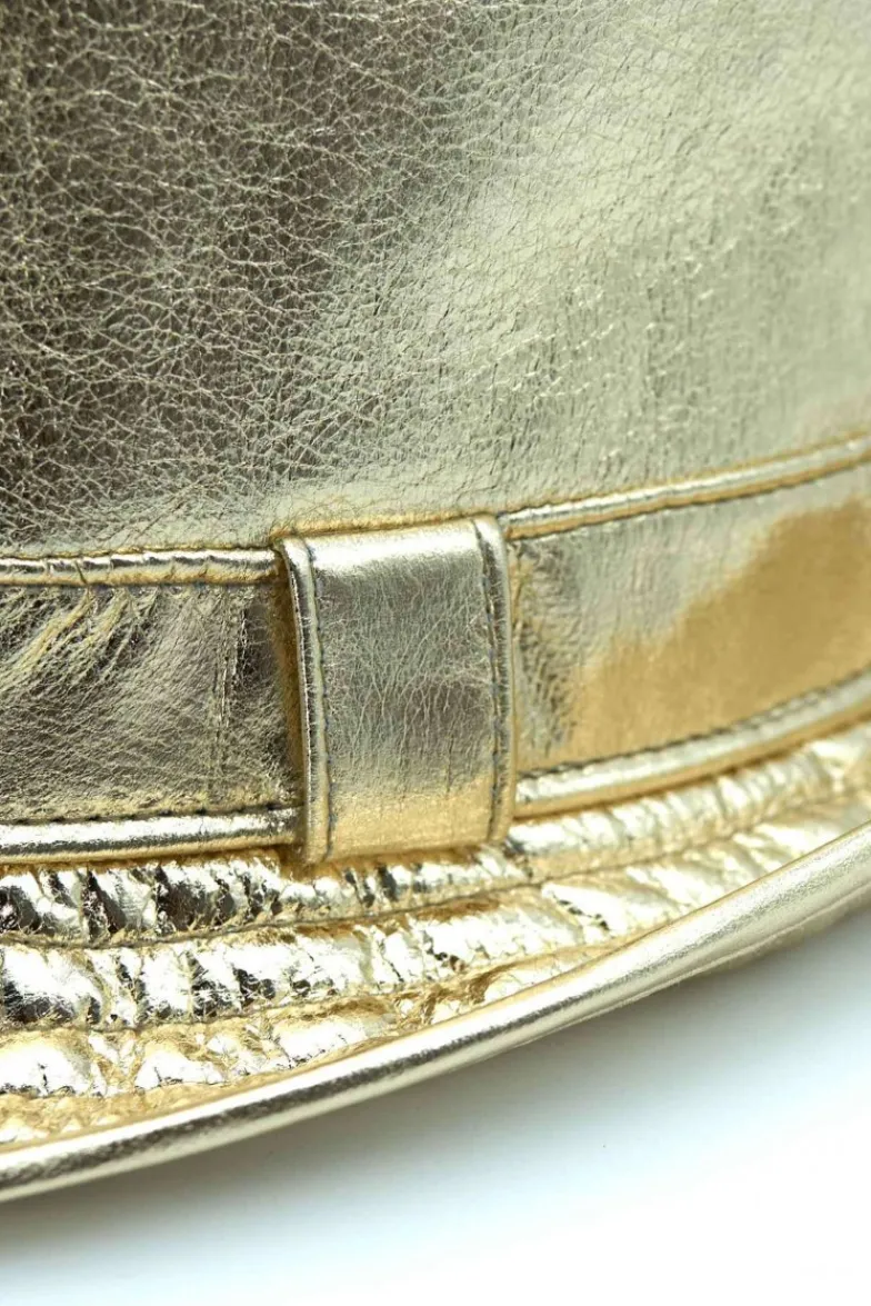 Donna D'Arienzo New York - Cappello da uomo in pelle oro laminata stile borsalino