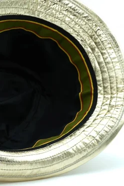 Donna D'Arienzo New York - Cappello da uomo in pelle oro laminata stile borsalino