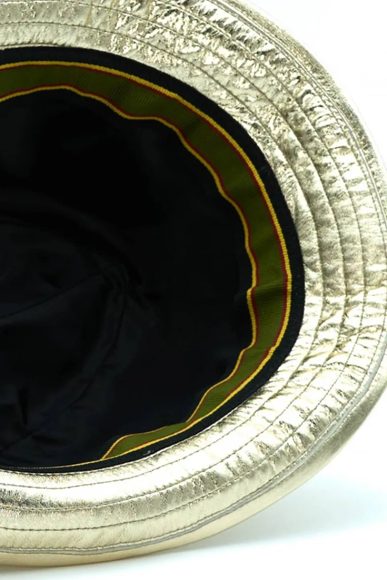 Donna D'Arienzo New York - Cappello da uomo in pelle oro laminata stile borsalino