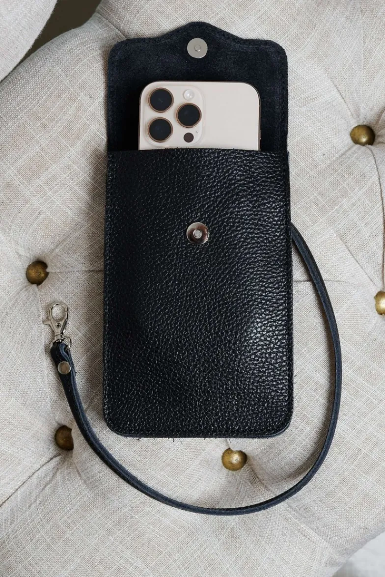 D'Arienzo Noah - Tracollina porta cellulare in pelle nera morbida