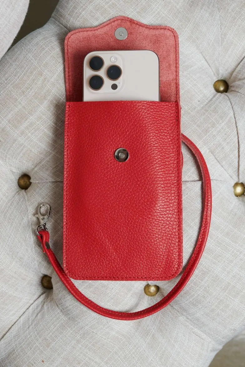D'Arienzo Noah - Tracollina porta cellulare in pelle rossa morbida